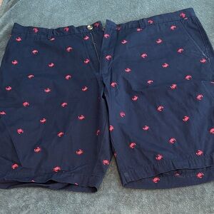Navy Shorts with Pink Embroidery